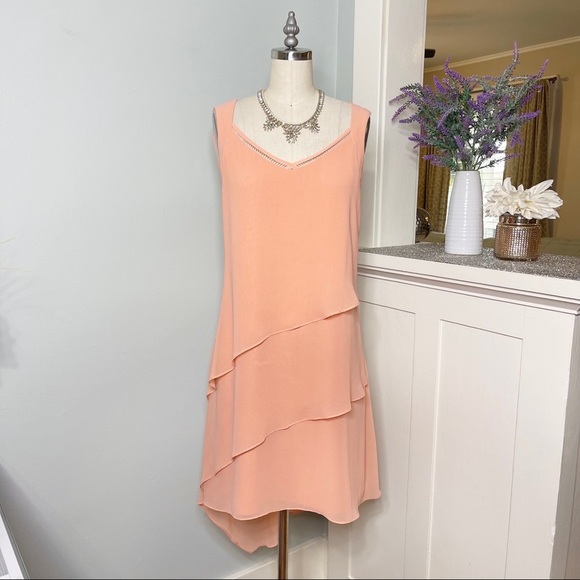 White House Black Market Asymmetrical Popover Dress Orange Peach 10 Medium - Picture 4 of 13